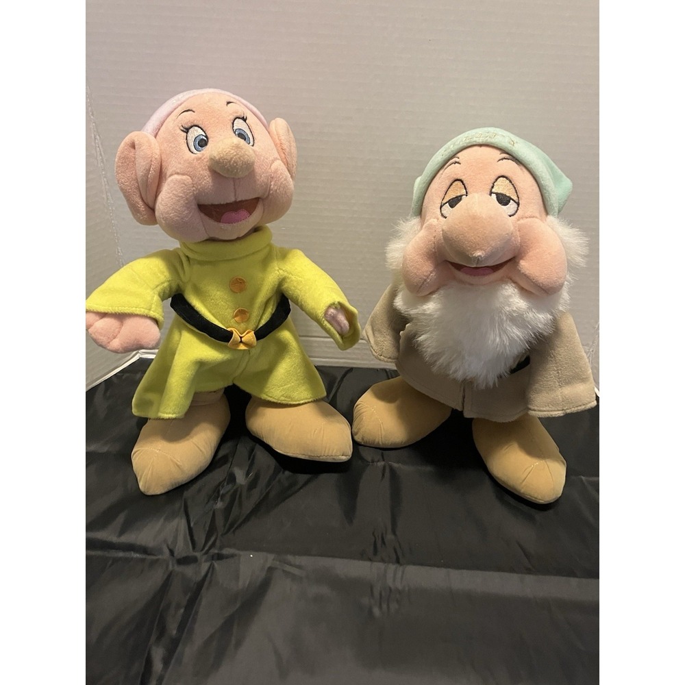 Disney Store 15" Sleepy & Dopey Stuffed Plush Snow White and the Seven Dwarfs